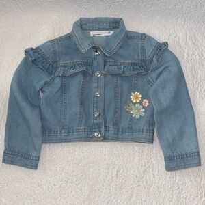 Young Hearts Embroidered Floral Ruffle Details Denim Jacket